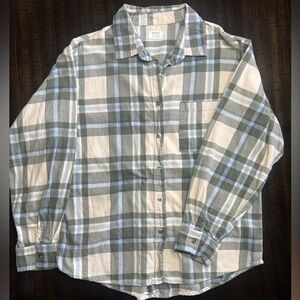 Cotton On Plaid Button-Down Shirt in Cream, Light Blue & Olive